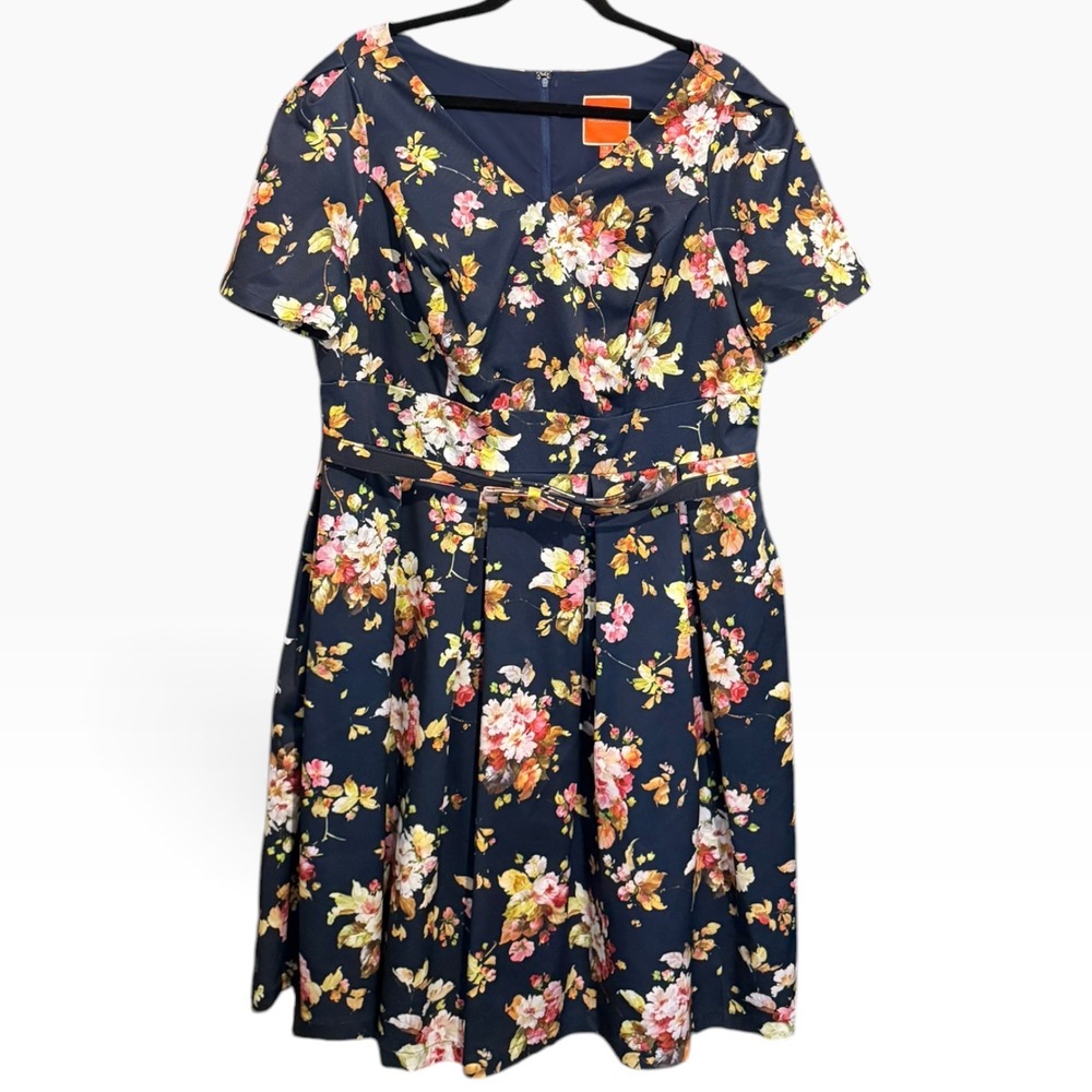 ModCloth Elegant Instance Navy Floral Fit & Flare Dress Pockets Plus Size 1X